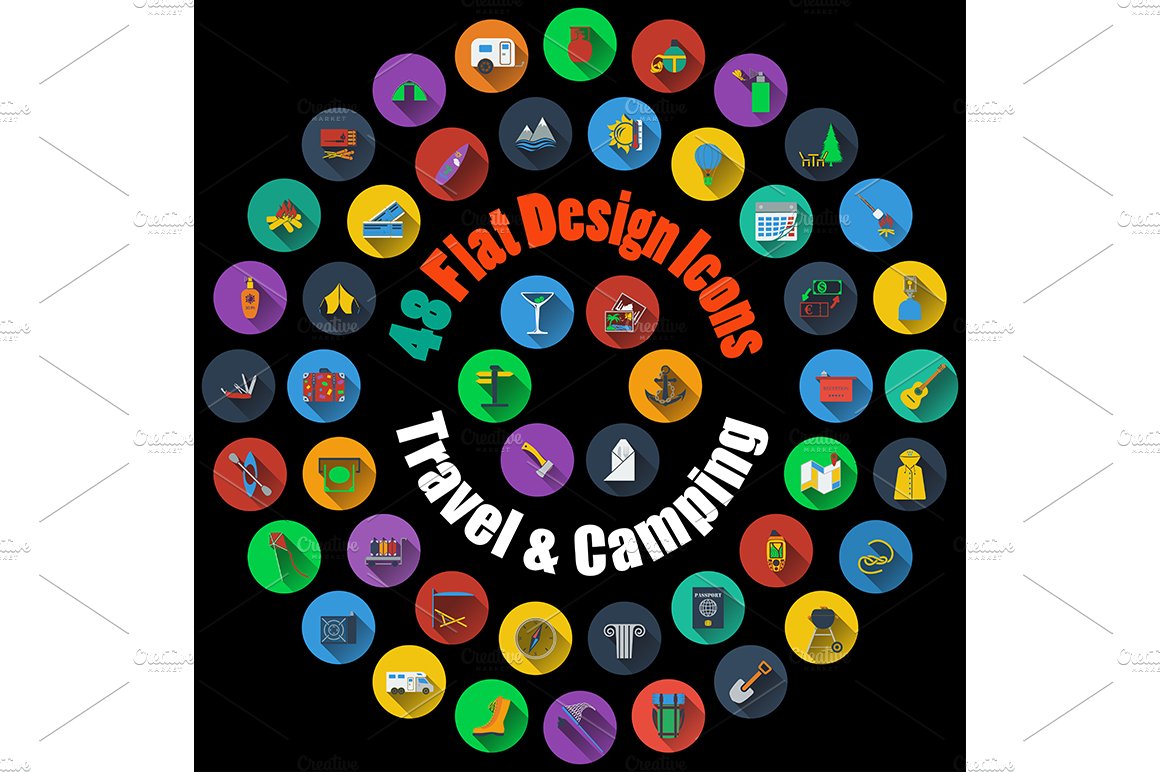 48 Travel and Camping Icons cover image.