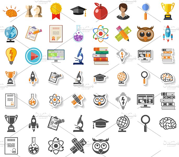 Online Education Icons preview image.