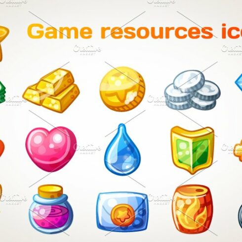 Cartoon resource icons for games cover image.