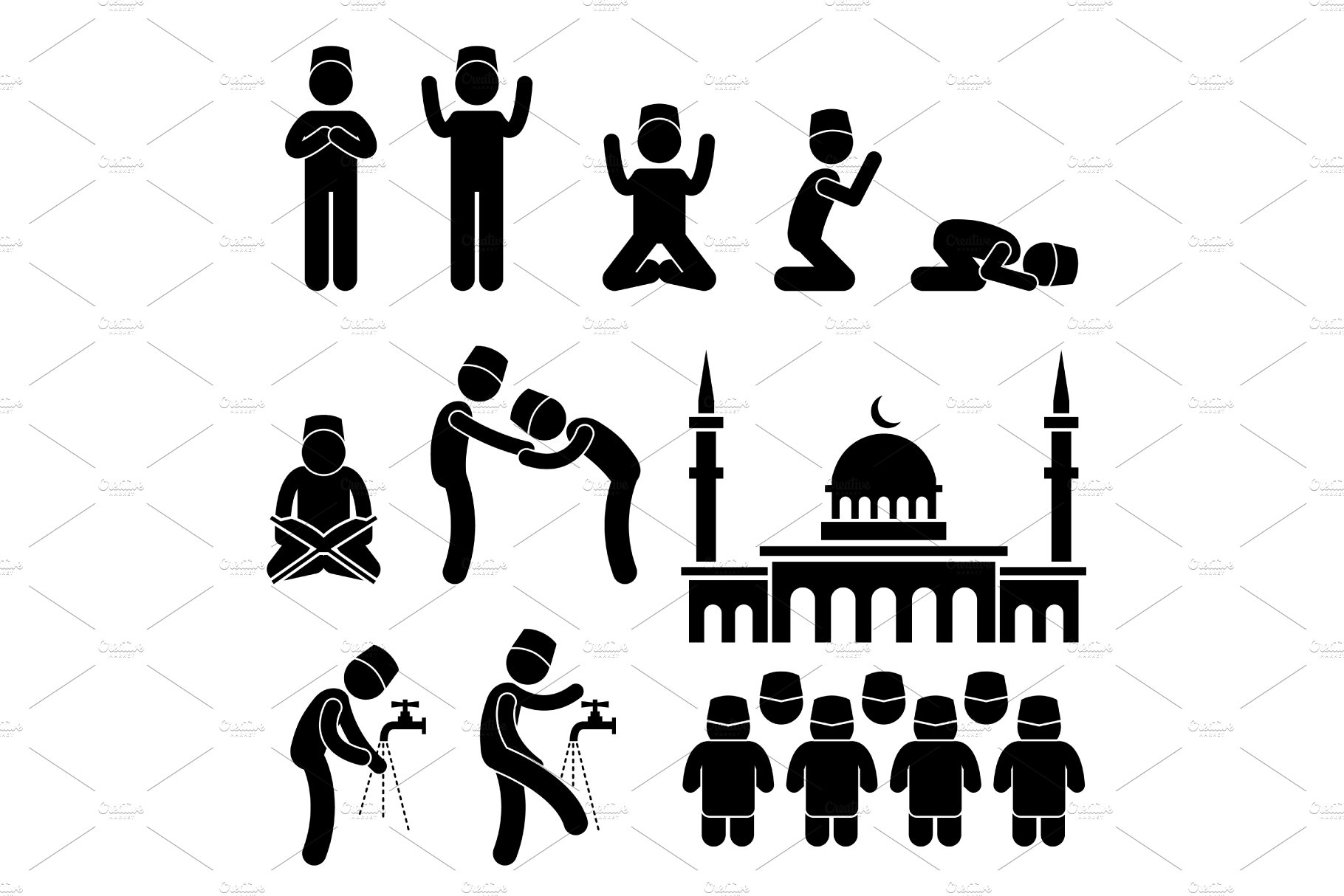 Islam Muslim Religion Praying Icons cover image.