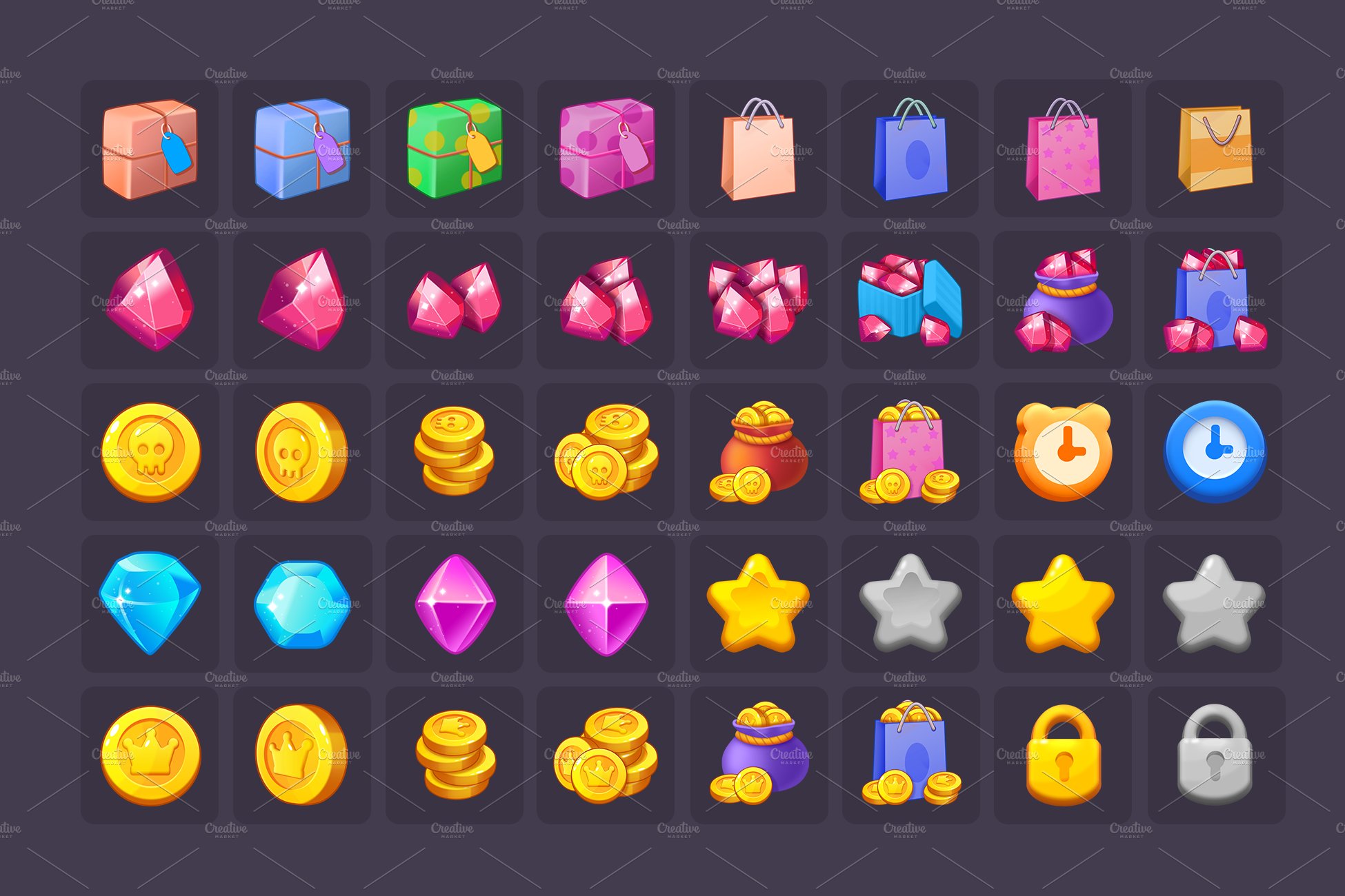 Icons_Coins_Gems_Hearts_Stars preview image.