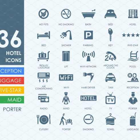 36 Hotel icons cover image.