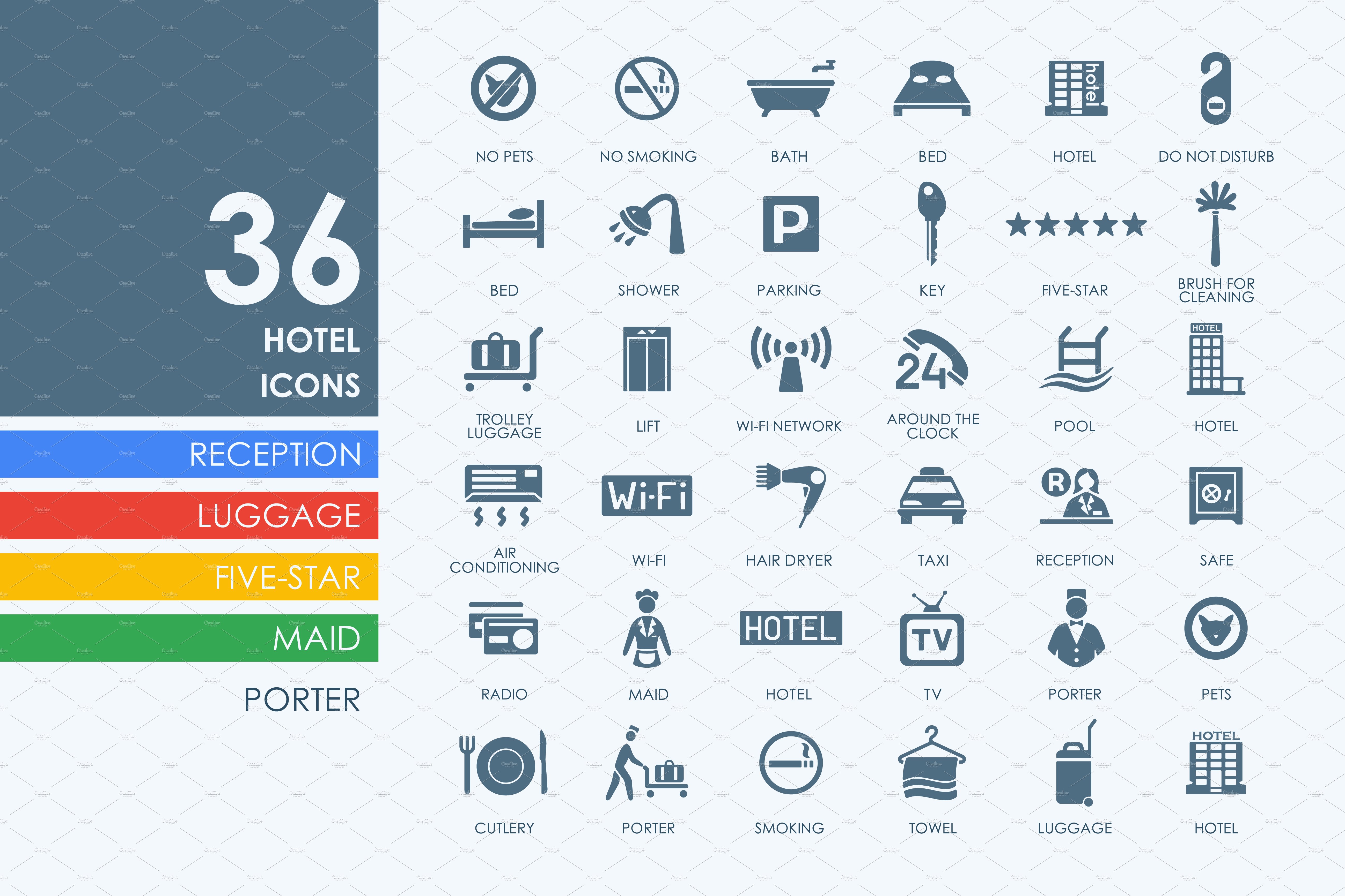 36 Hotel icons cover image.