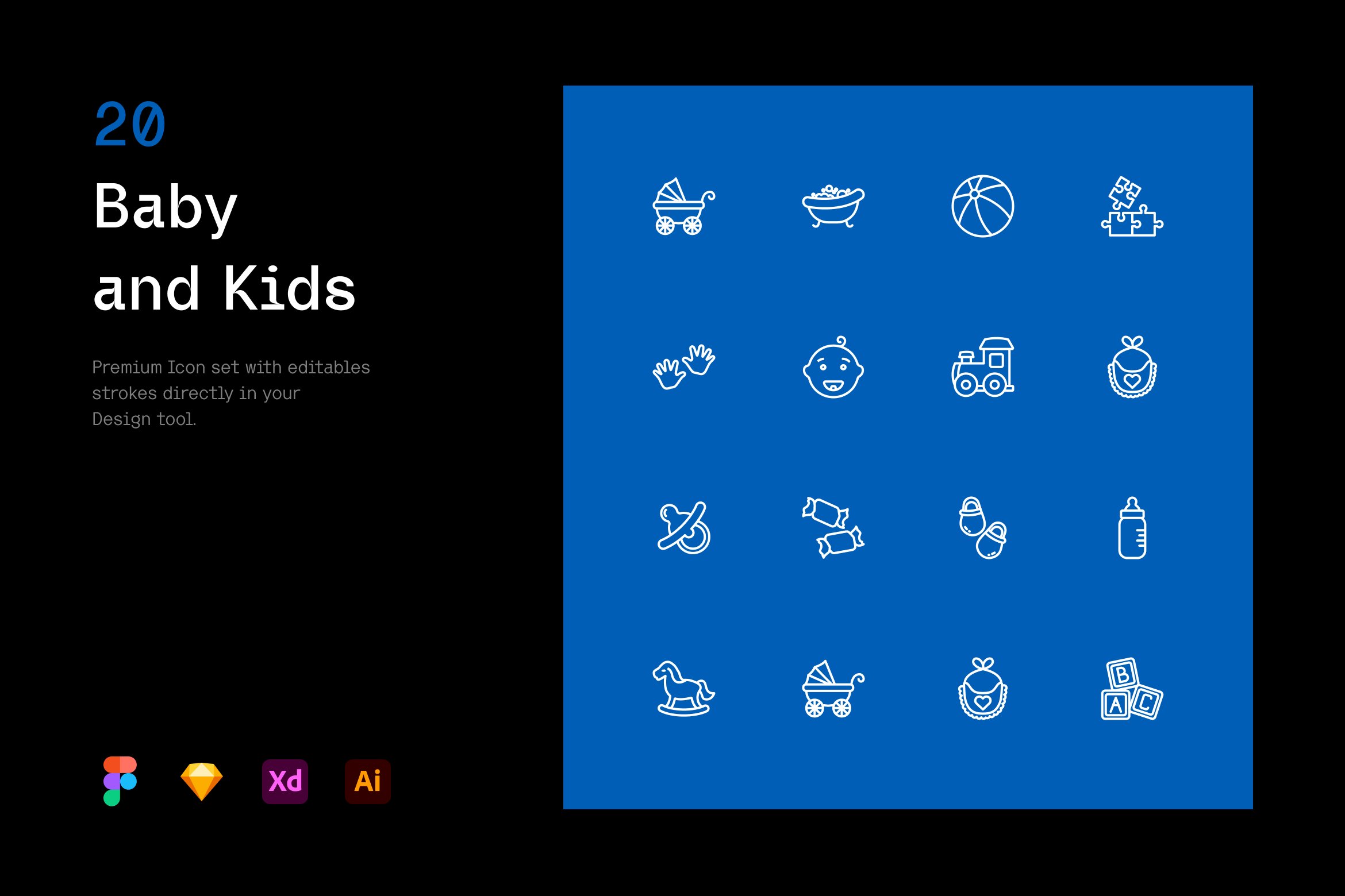 Baby and Kids - Stroke Icons cover image.