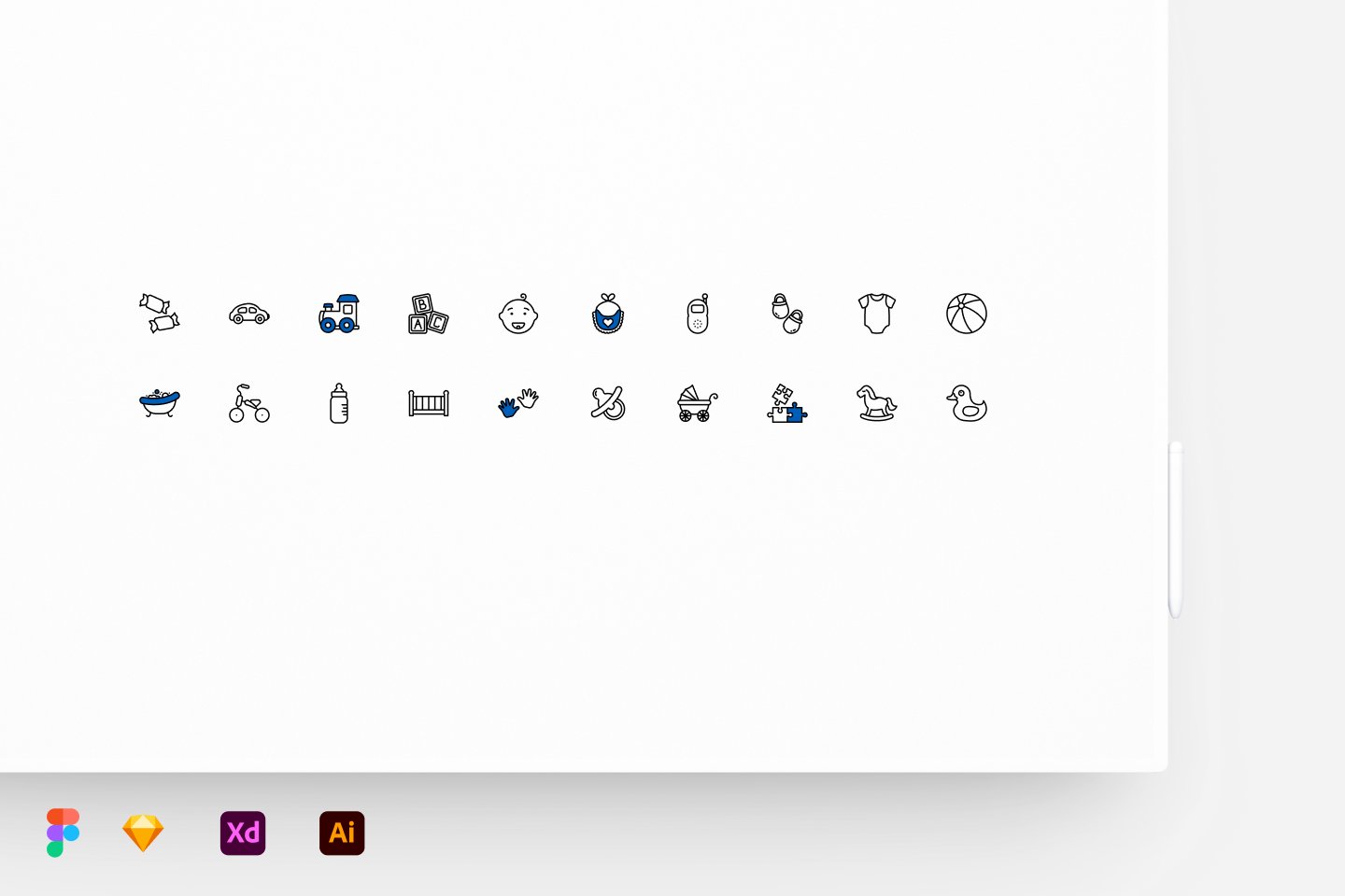 Baby and Kids - Stroke Icons preview image.