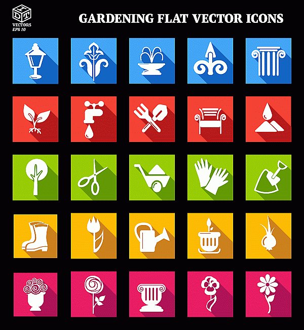 Gardening Flat Vector Icons cover image.