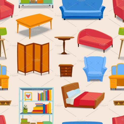 Furniture icons vector seamless pattern cover image.