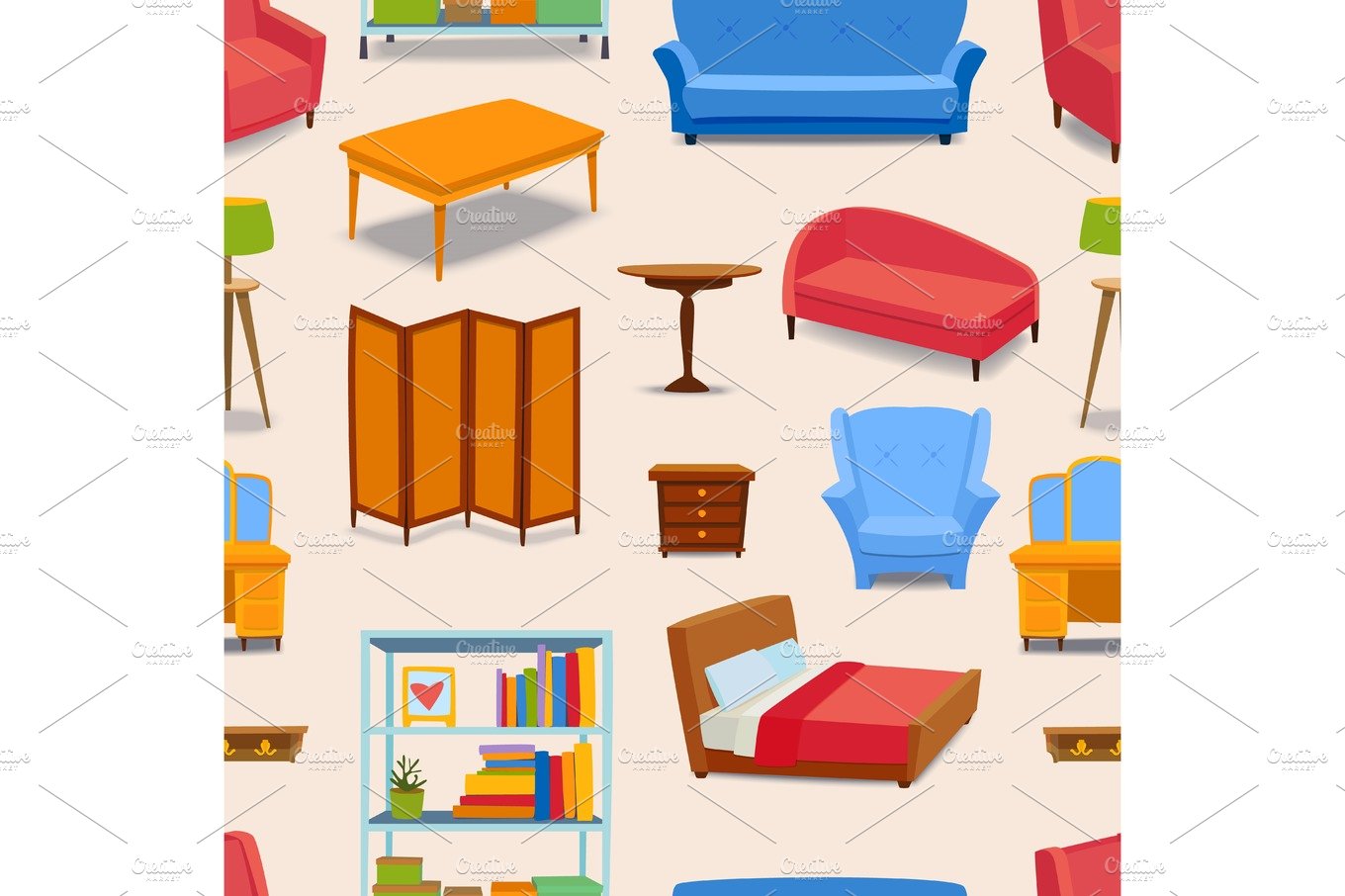 Furniture icons vector seamless pattern cover image.