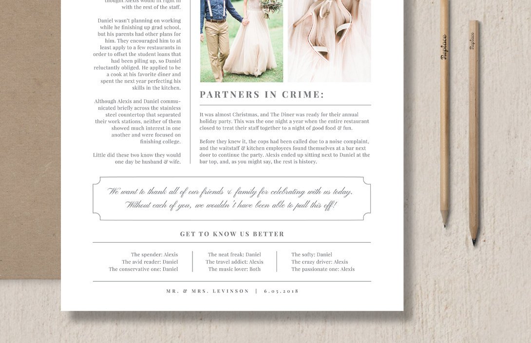 Wedding Newspaper Template preview image.