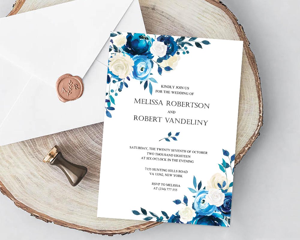 Navy Wedding Invitation Template SET preview image.