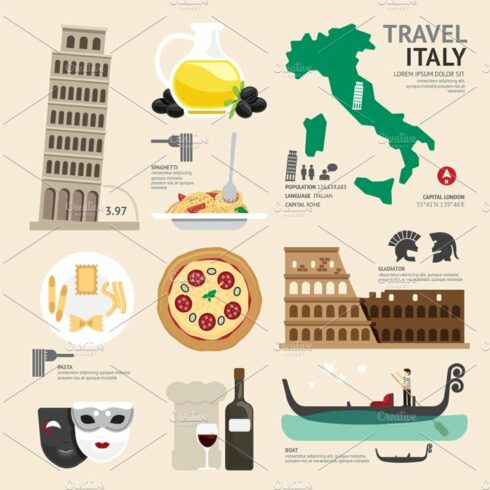 Italy Flat Icons Design Travel Conce cover image.