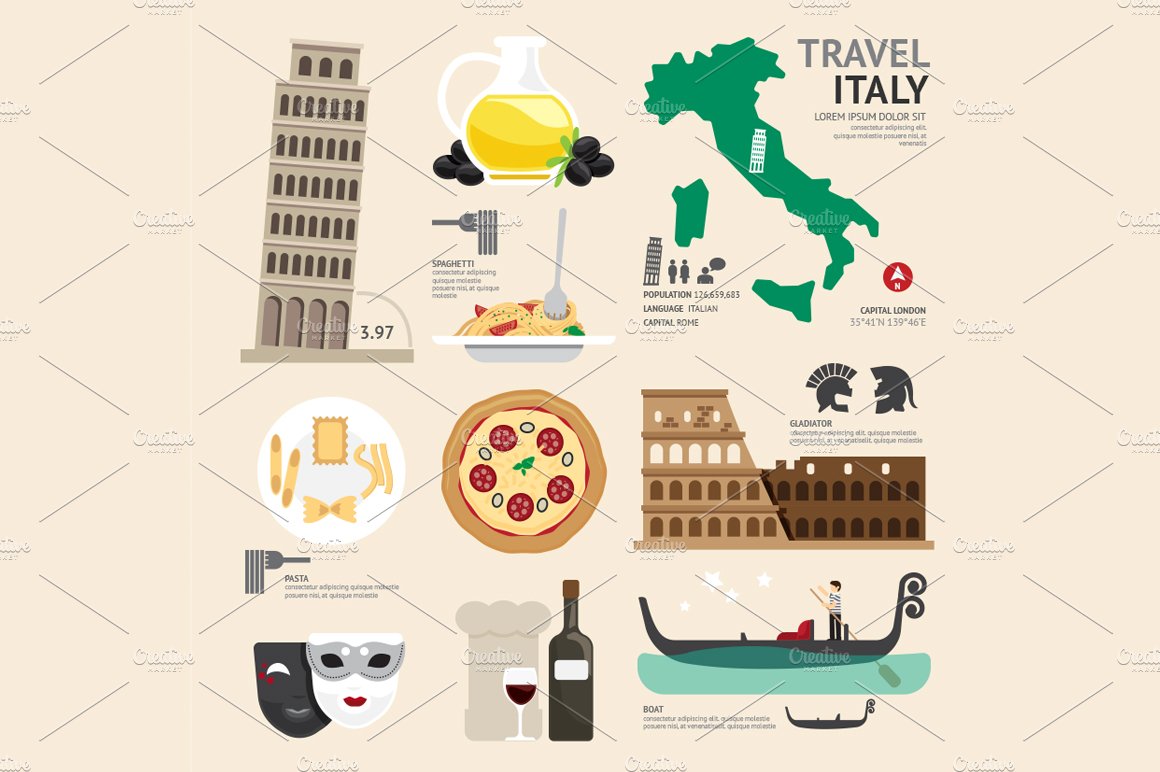 Italy Flat Icons Design Travel Conce cover image.