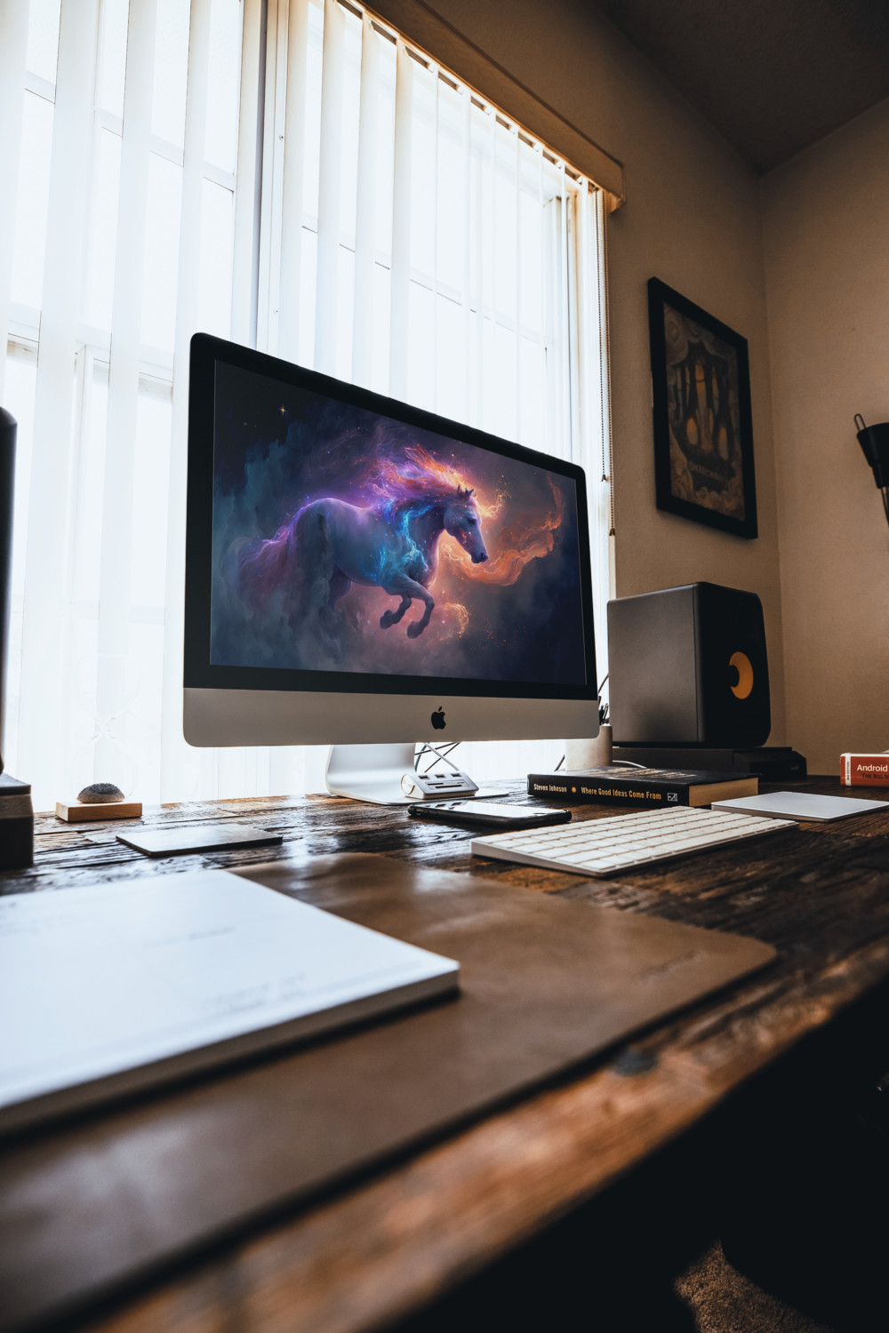 Desktop computer sitting on top of a wooden desk.