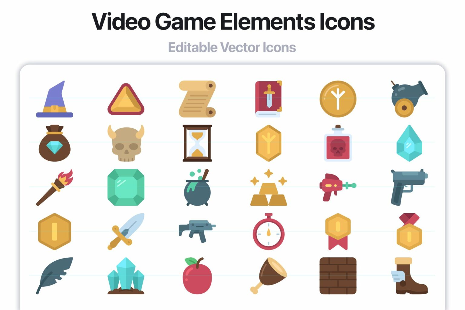 Video Game Icon Color 100 Video Game Elements Flat Icons – MasterBundles
