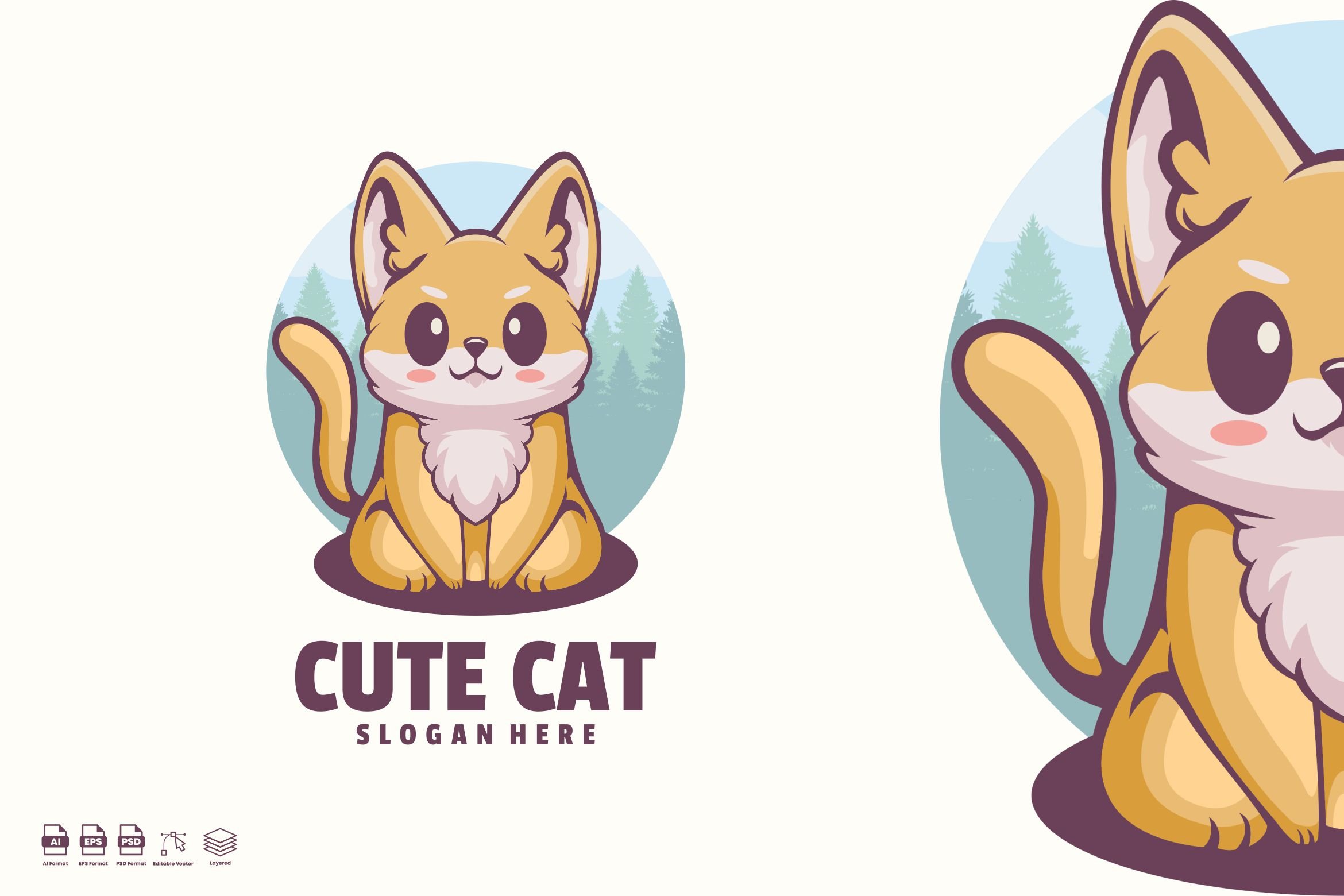 Cute Cat Logo Template cover image.