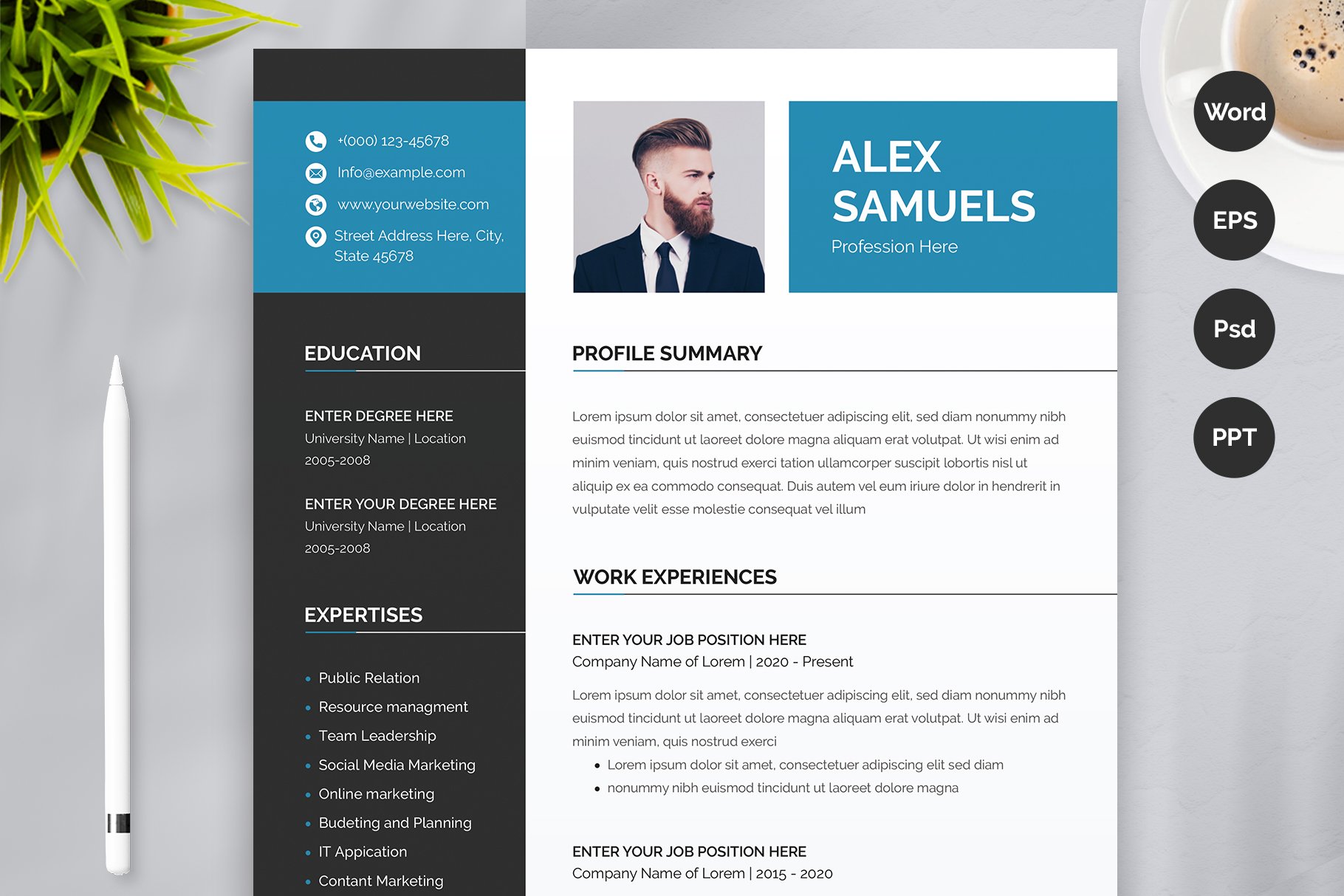 Professional Word Resume CV cover image.