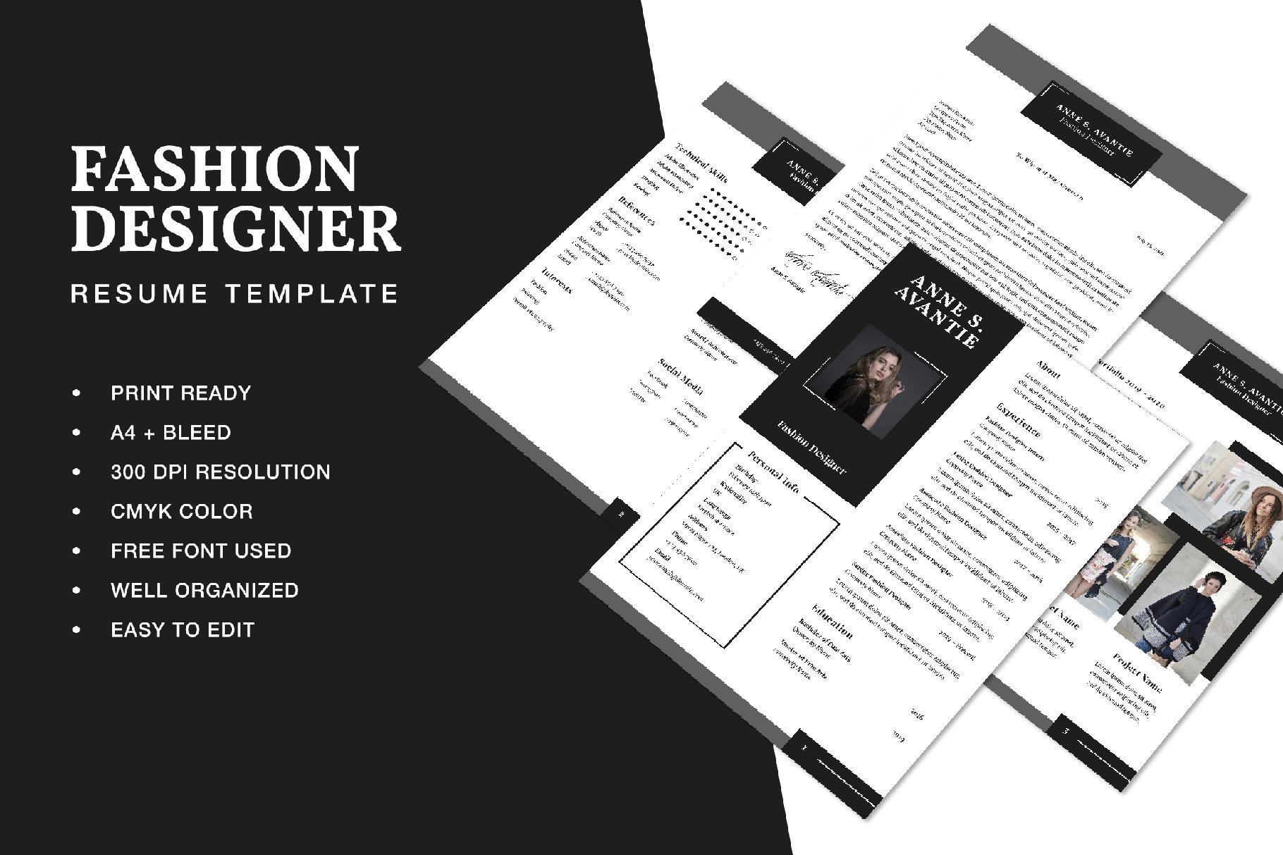 Fashion Designer Resume CV Template cover image.