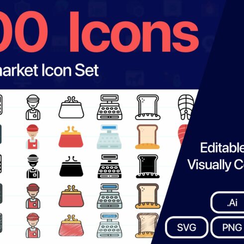 500 Supermarket Vector Icons cover image.