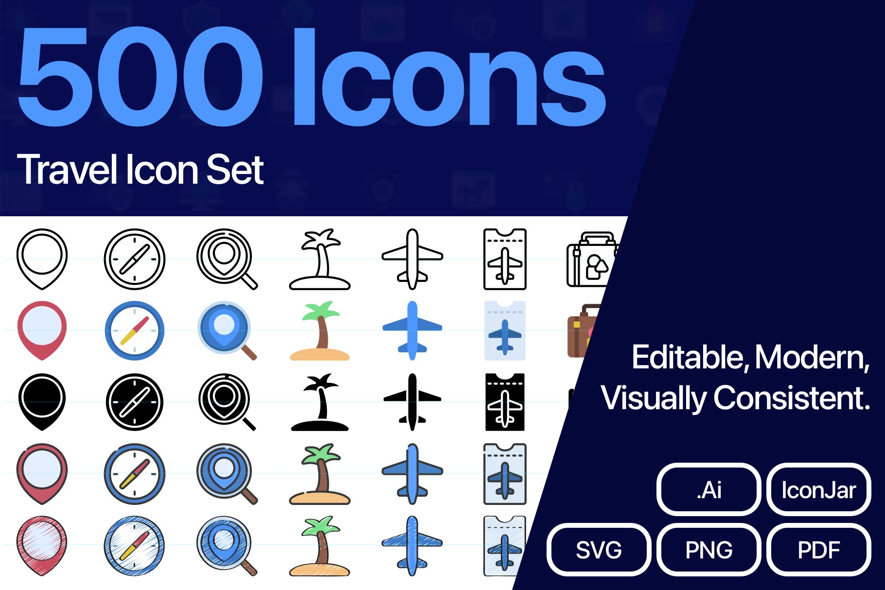 500 Travel Vector Icons cover image.