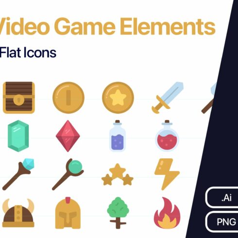 100 Video Game Elements Flat Icons cover image.