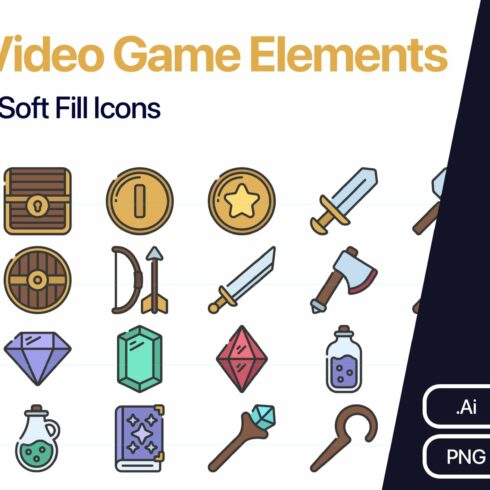 100 Video Game Elements Icons cover image.