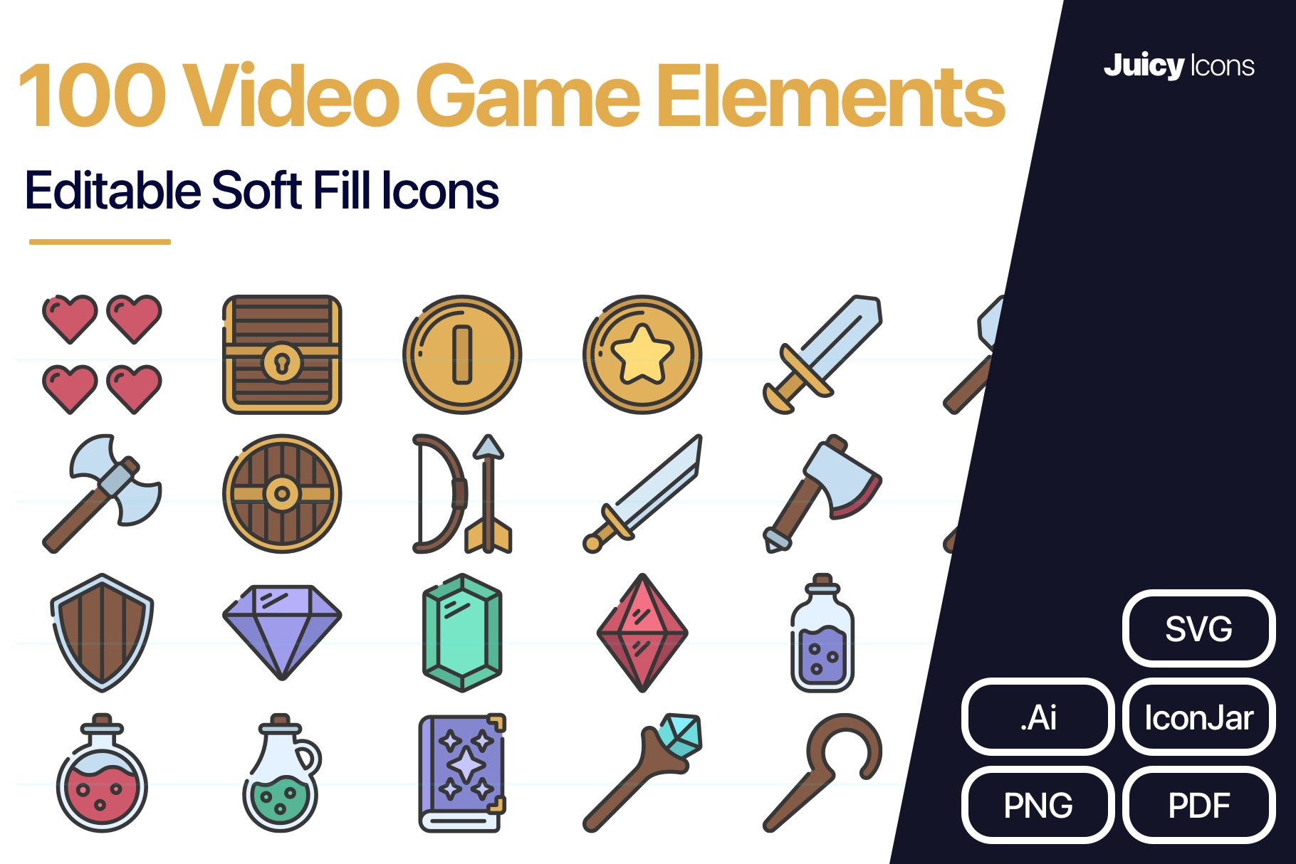 100 Video Game Elements Icons cover image.