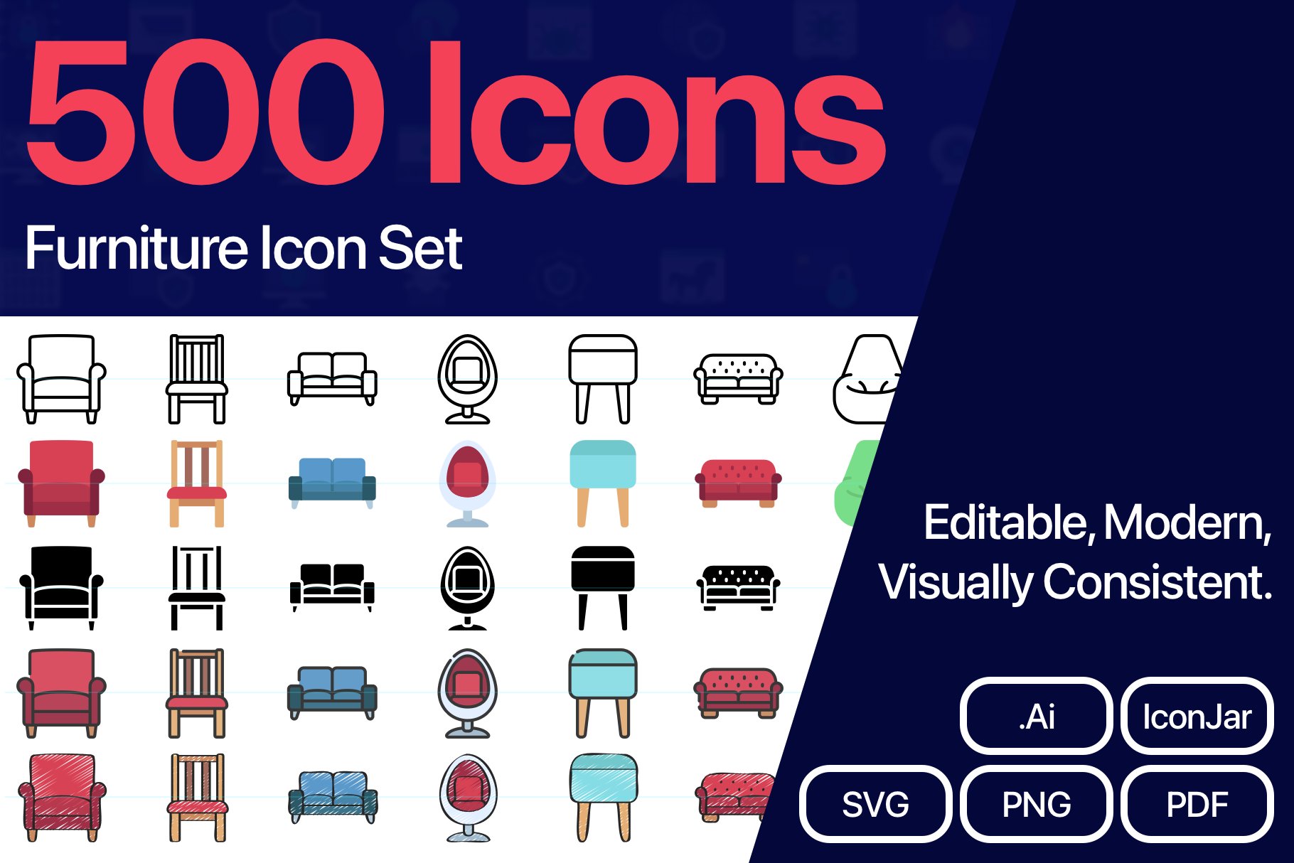 500 Furniture Vector Icons cover image.