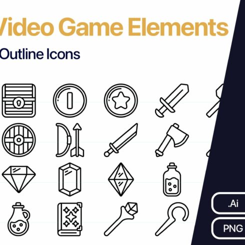 100 Video Game Elements Line Vector cover image.