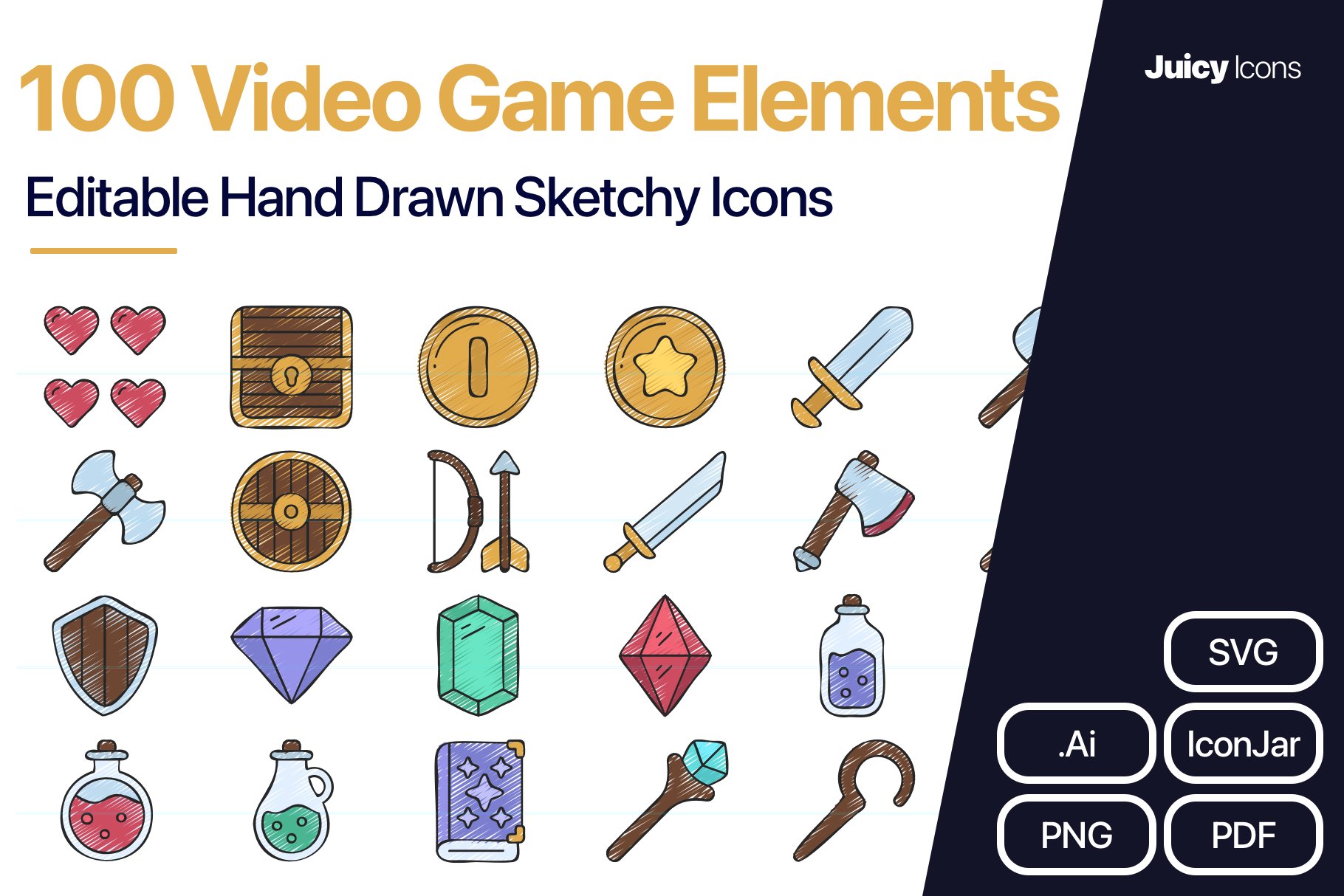 100 Video Game Elements Icons cover image.