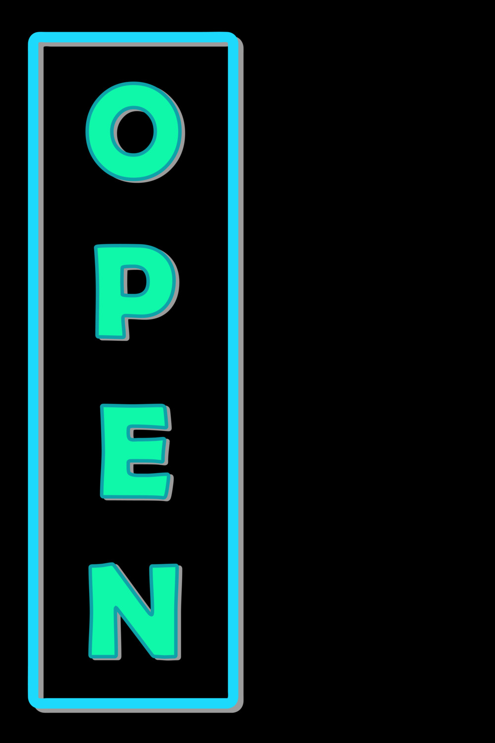 Neon green open sign on a black background.