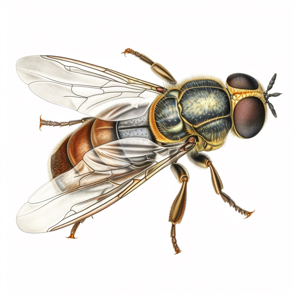 Drawing of a fly insect on a white background.
