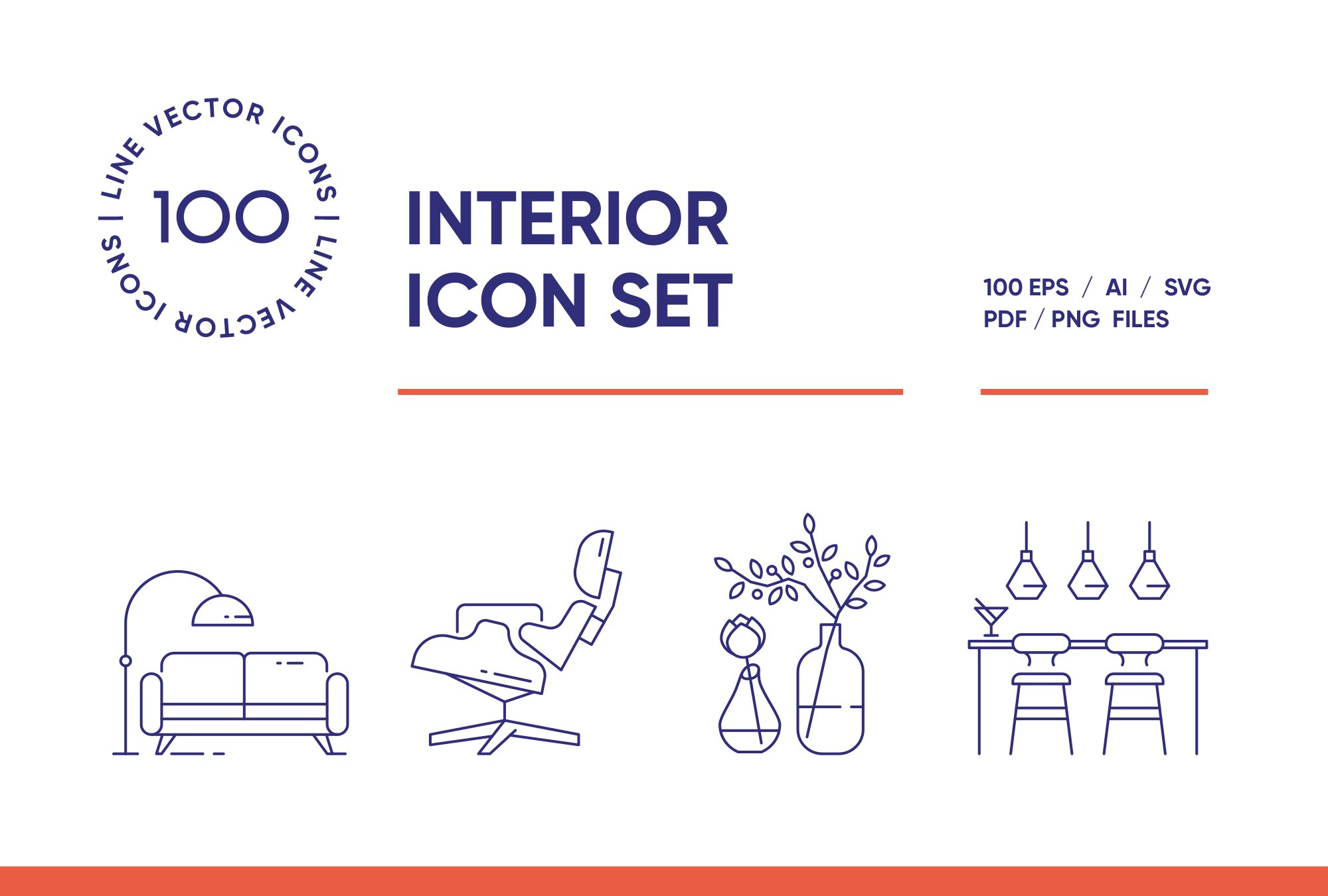 Interior Design Line Icon Set cover image.