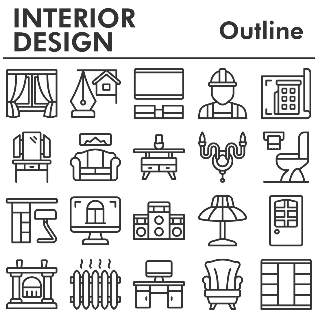 Interior design icons set cover image.
