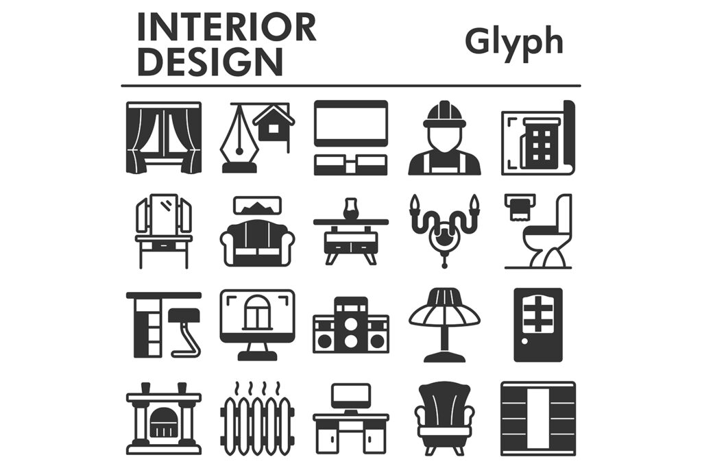 Interior Design Icons Set Glyph Style Masterbundles