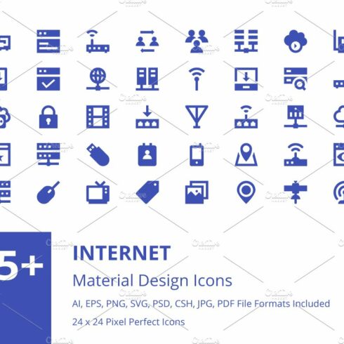 125+ Internet Material Design Icons cover image.