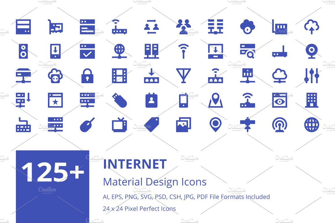 125+ Internet Material Design Icons cover image.