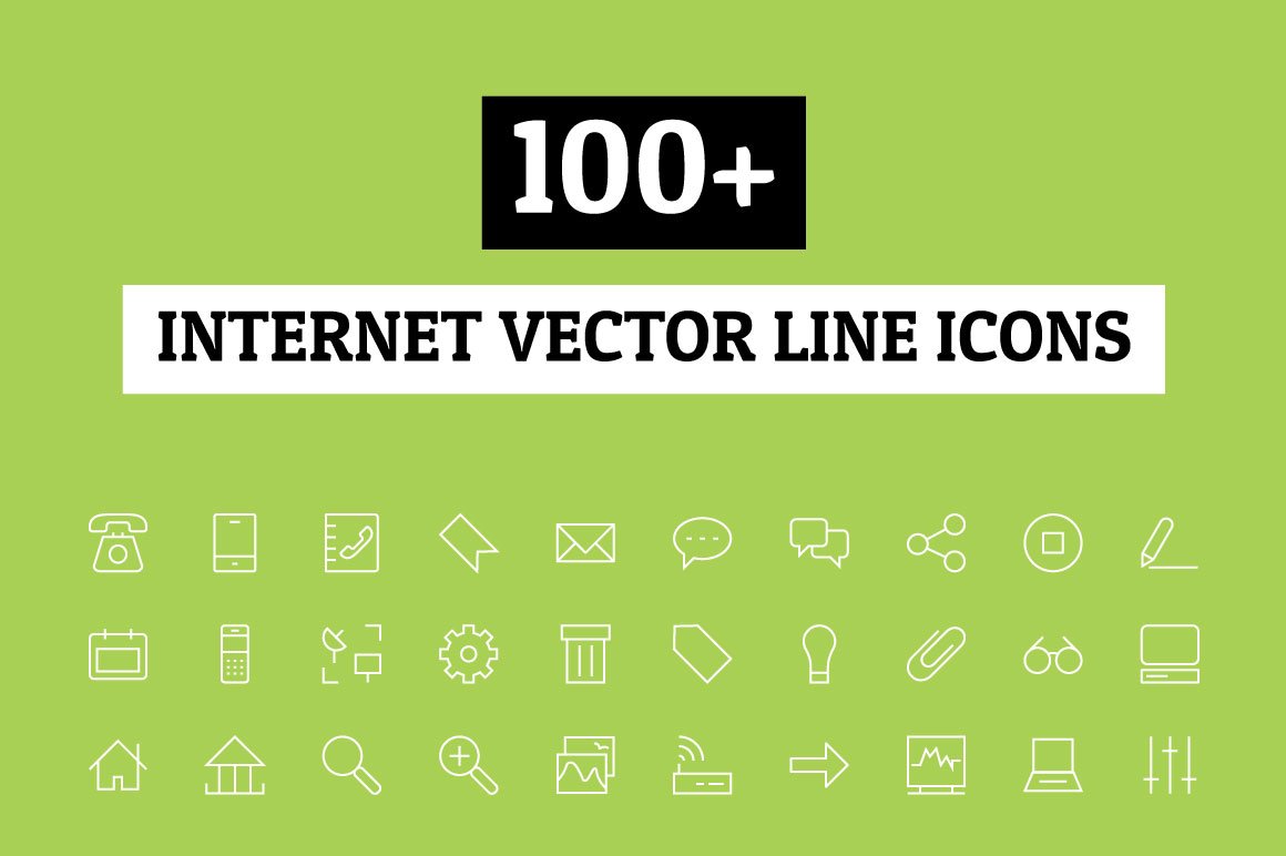 100+ Internet Vector Line Icons cover image.