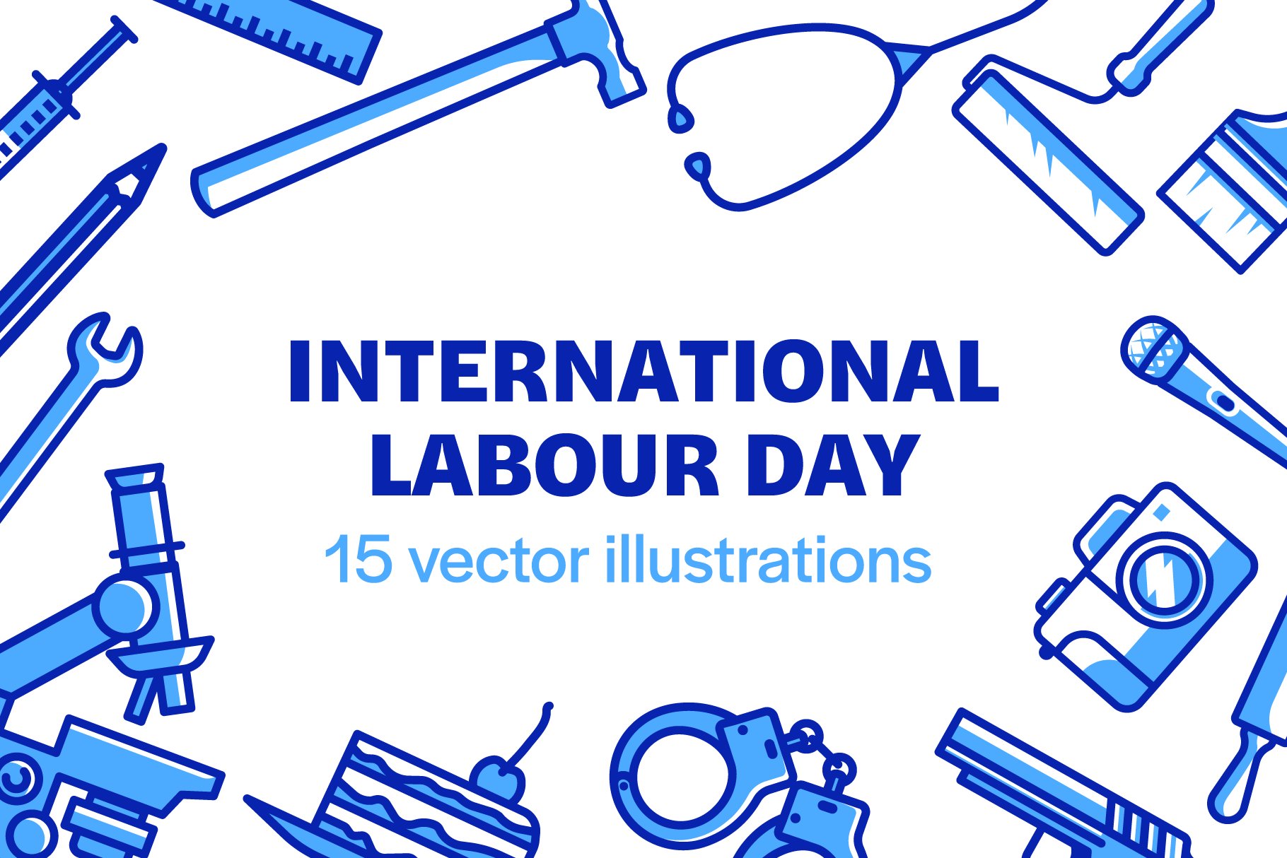 Set of tool icons for Labour Day cover image.