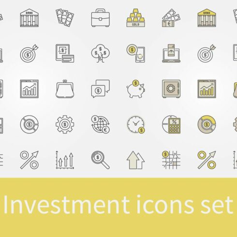 Investment icons set cover image.
