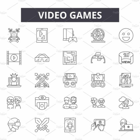 Video games line icons, signs set cover image.