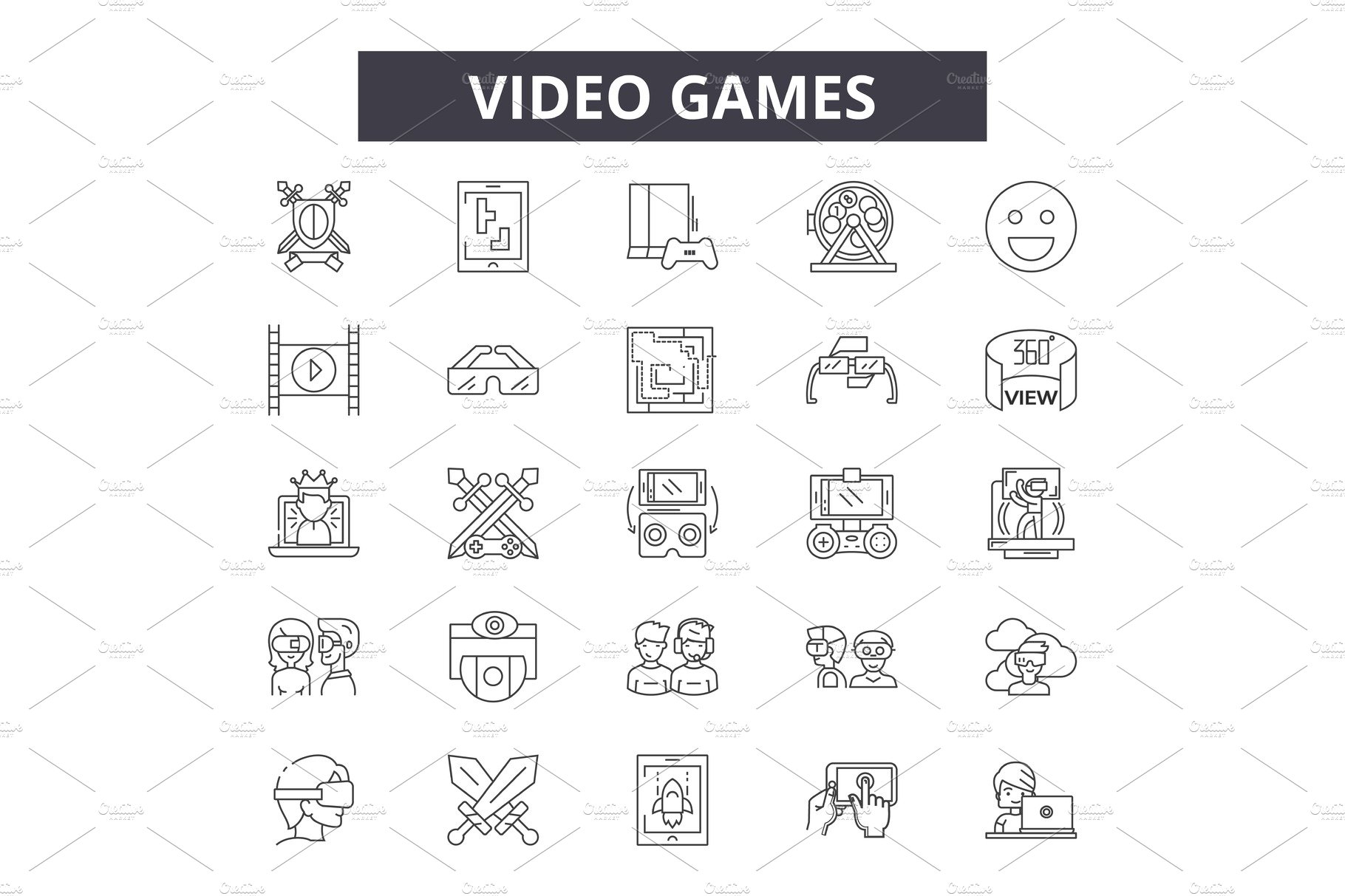 Video games line icons, signs set cover image.