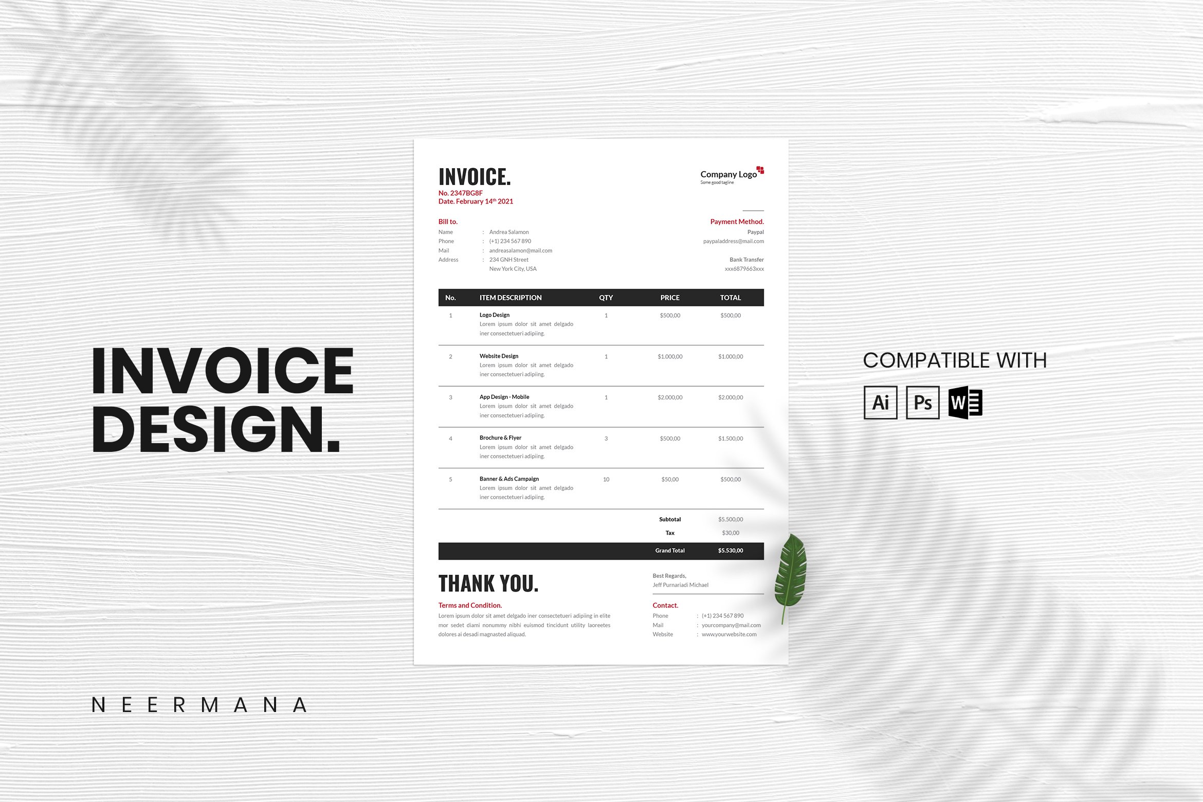 Invoice - Professional Clean Design cover image.