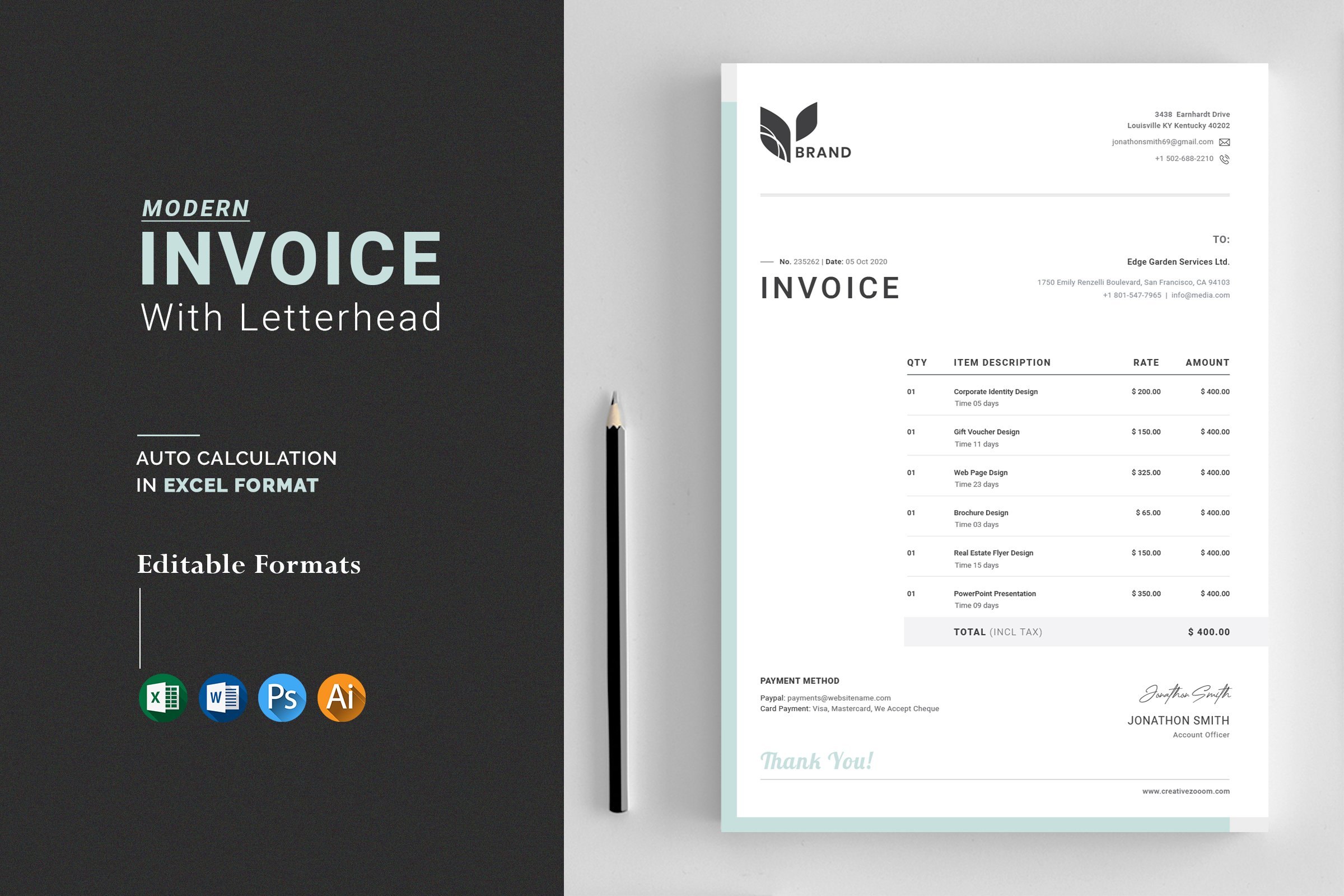 Minimalist Invoice with Letterhead cover image.