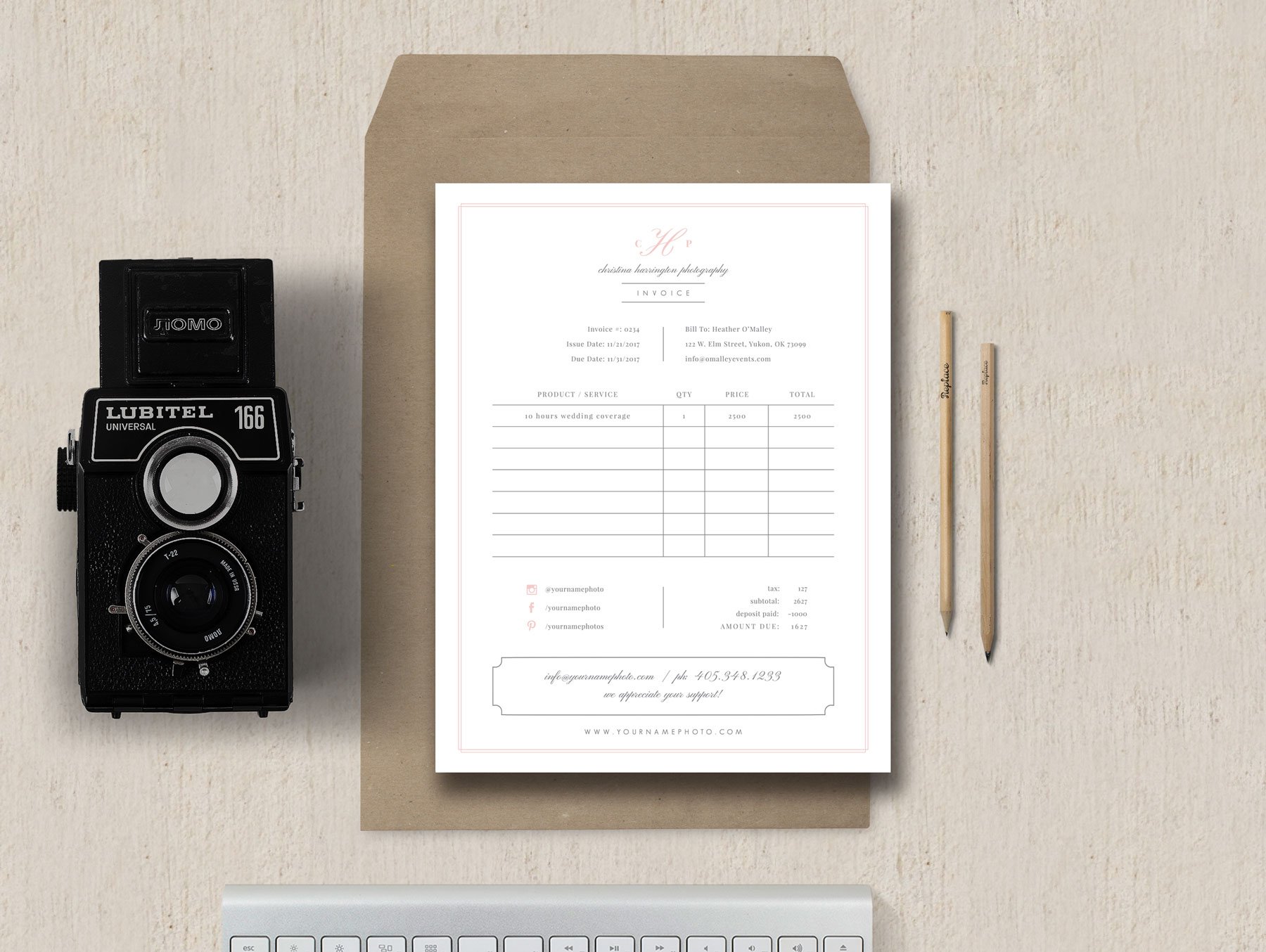 Photography Studio Invoice Template preview image.