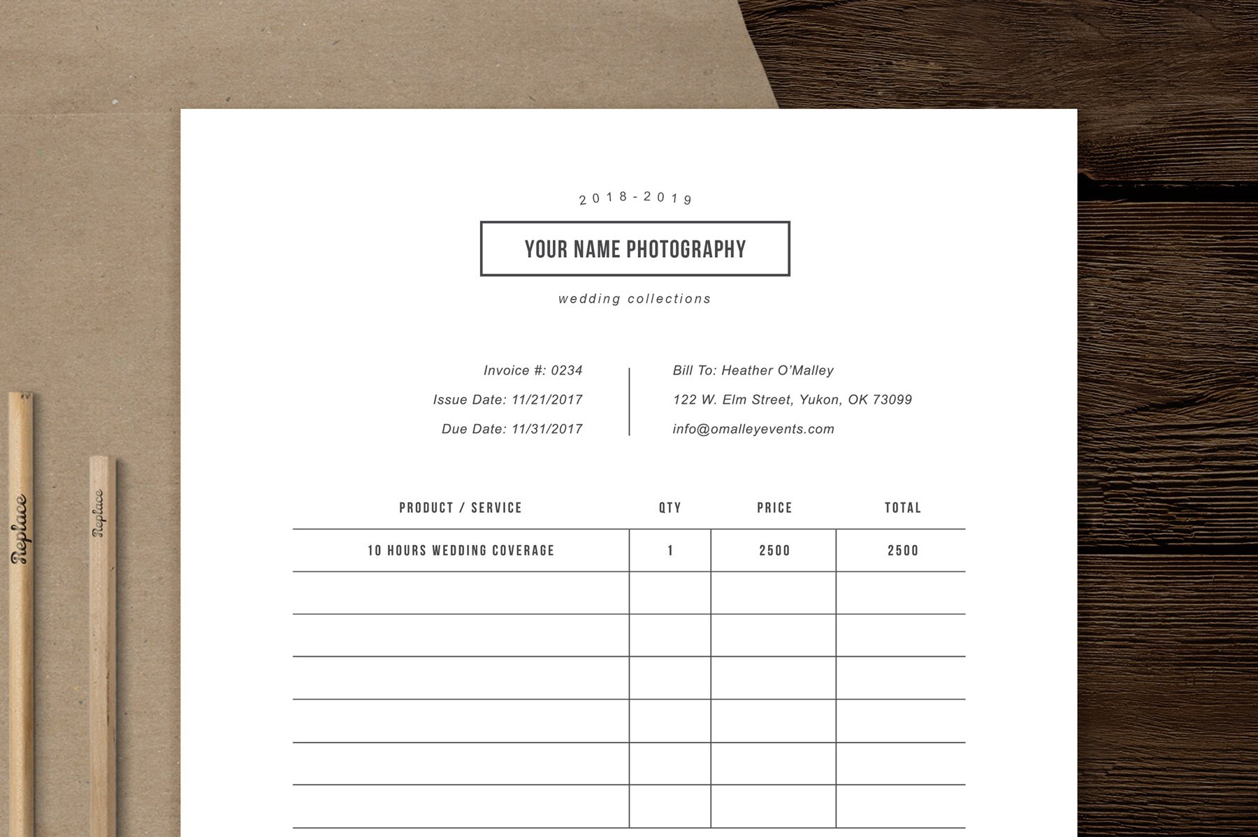 Photography Forms - Receipt Template preview image.