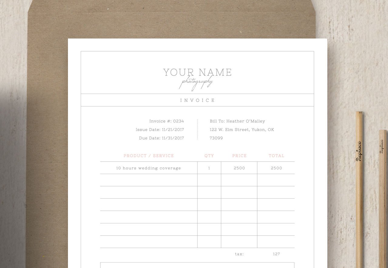 Invoice Template for Photographers preview image.