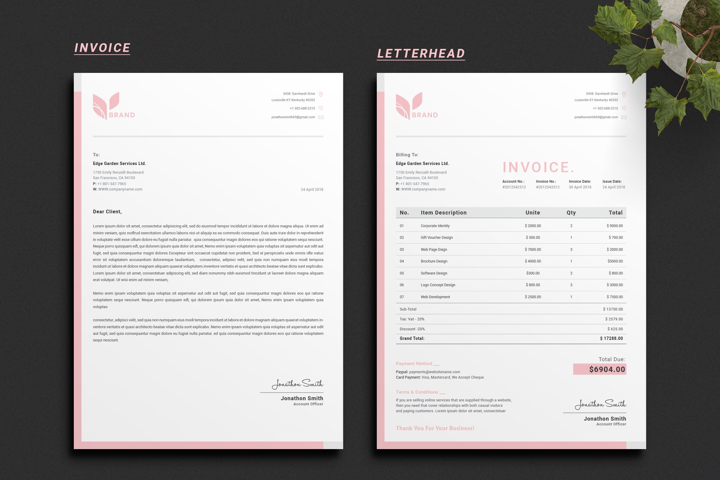 Invoice + Letterhead preview image.
