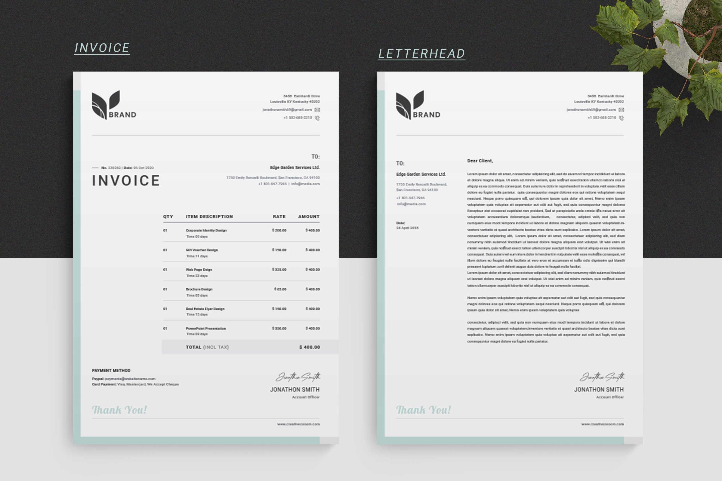 Minimalist Invoice with Letterhead preview image.