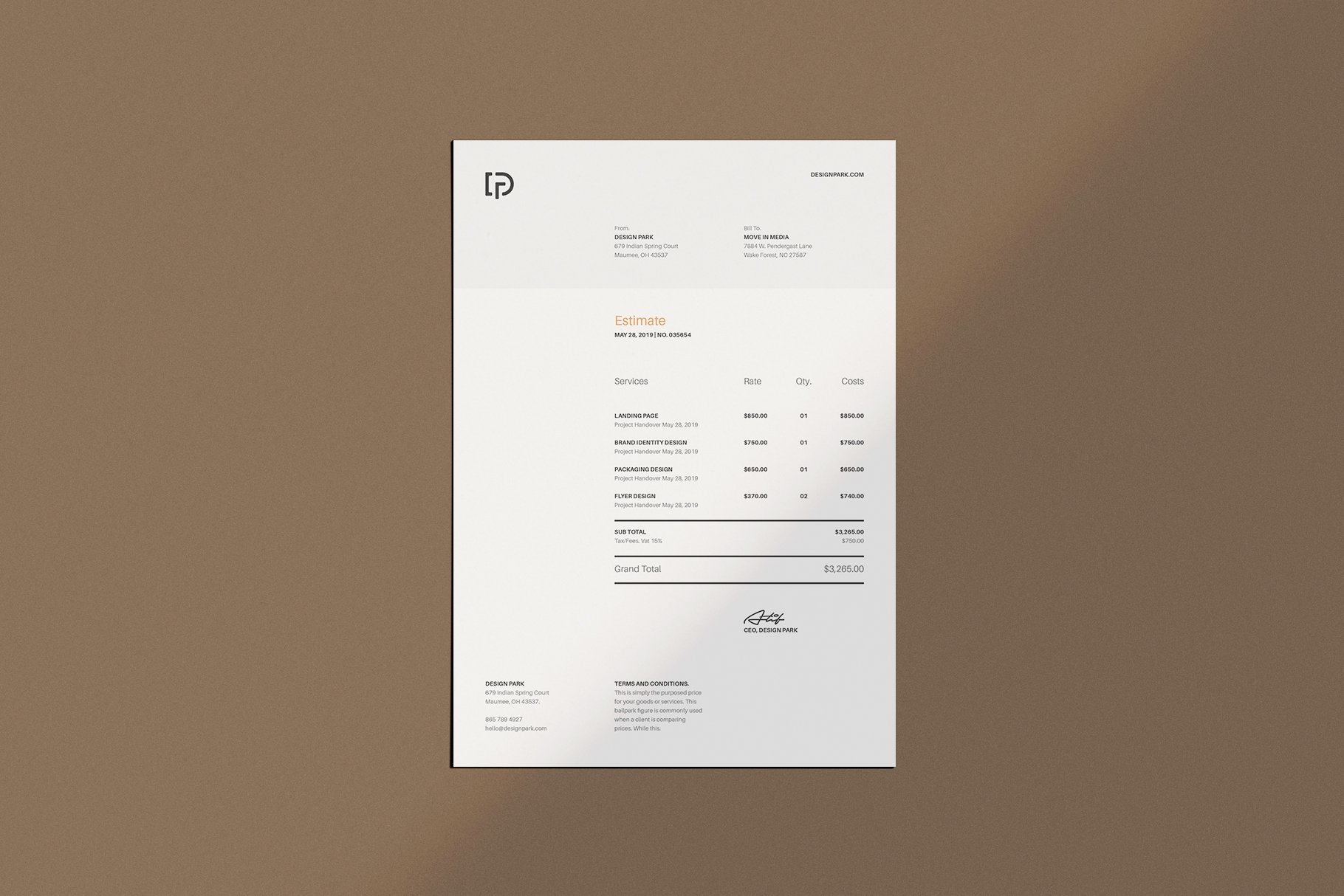invoice estimate brief coverletter business card pitch pack 5 414