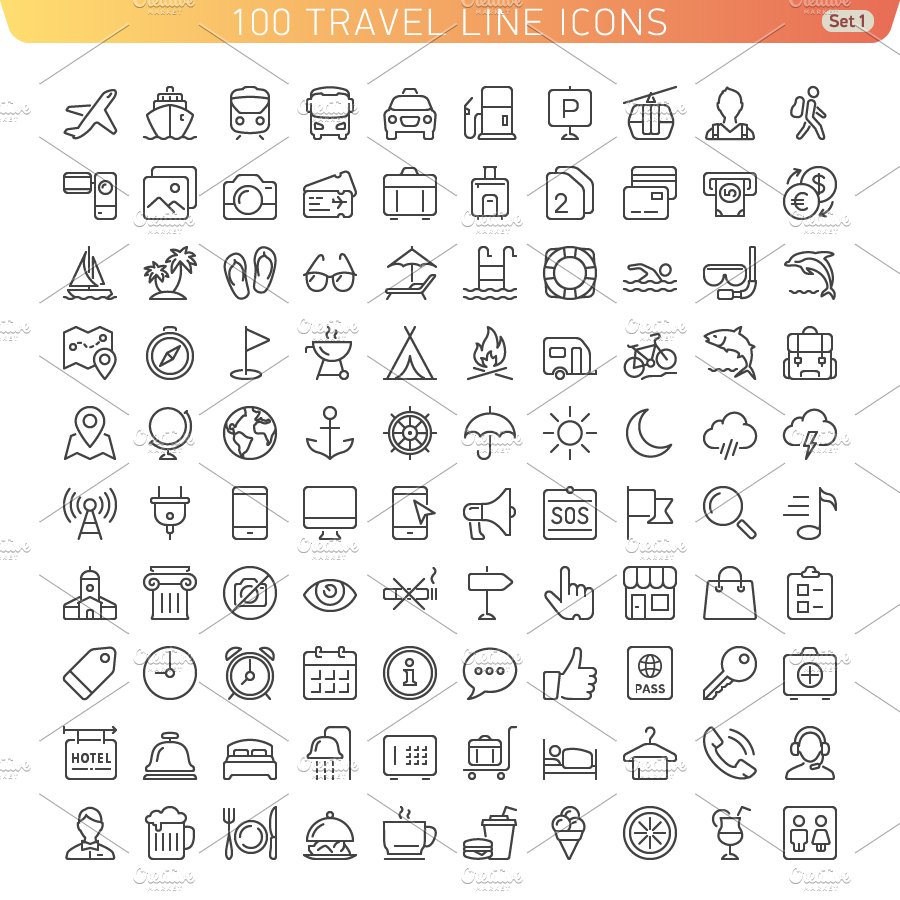 Travel Line Icons. Set 1 preview image.